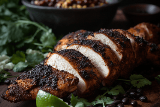 ثديي الدجاج الأسود العصير مع التوابل Cajun وزبدة الثوم