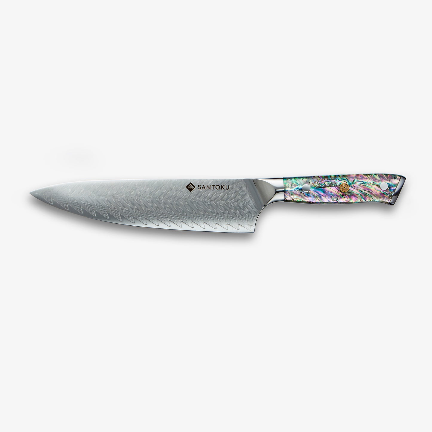 Chikashi (ちかし) Damascus Chef Knife & Steel مجموعة مع مقبض Abalone