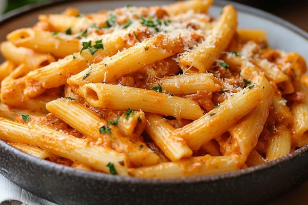 فودكا penne alla مع البارميزان والريحان الطازج