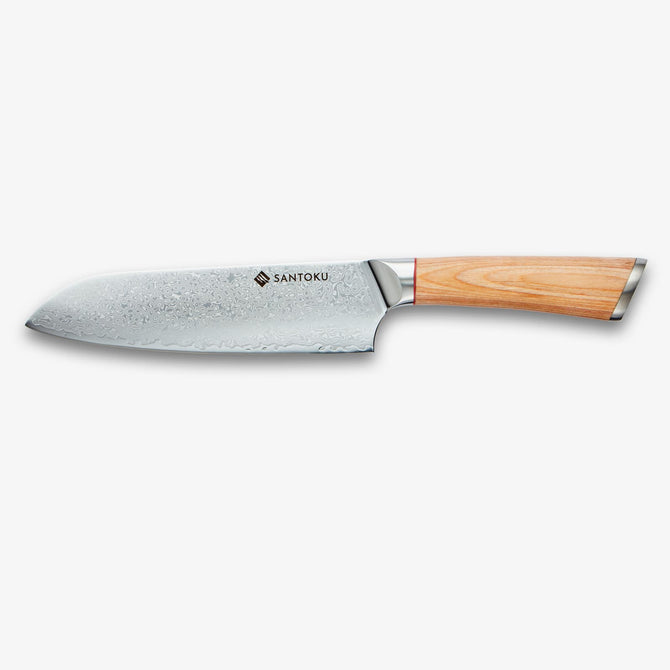 Haruta 7 inch VG10 ياباني دمشق ستيل Santoku سكين مع مقبض خشبي و Scabbard