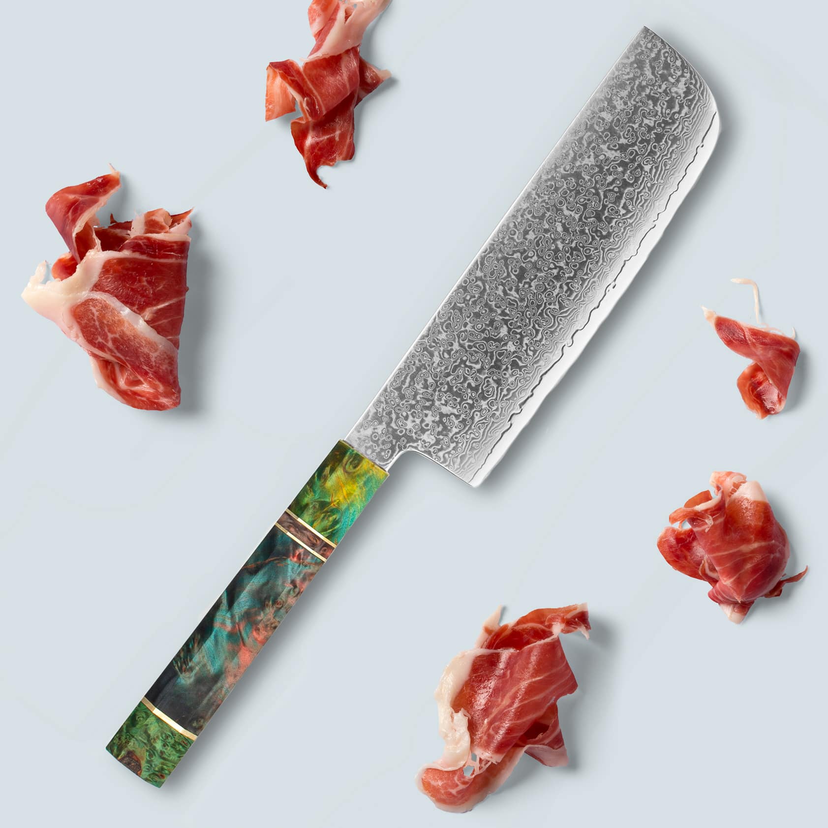 إيتشيكا (いちか) سكين دمشقي من الفولاذ بمقبض مثمن ملون